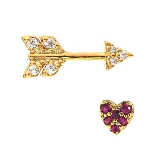 Arrow and Heart Mismatched Studs