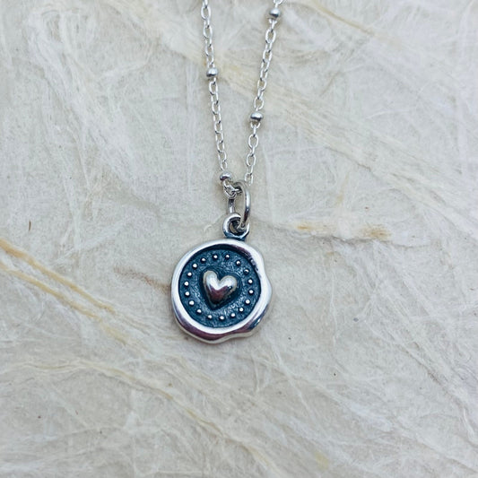Sterling Silver Wax Seal Heart Necklace