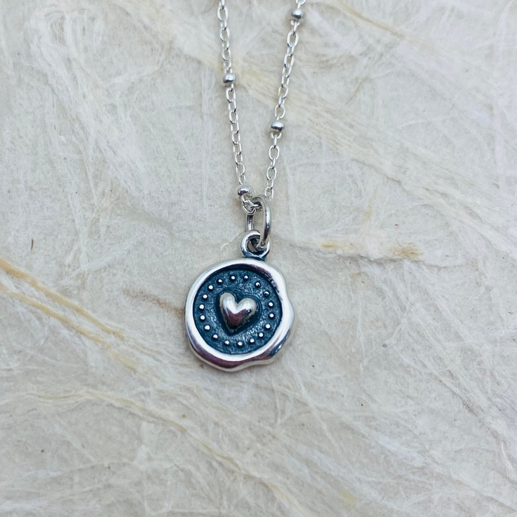 Sterling Silver Wax Seal Heart Necklace