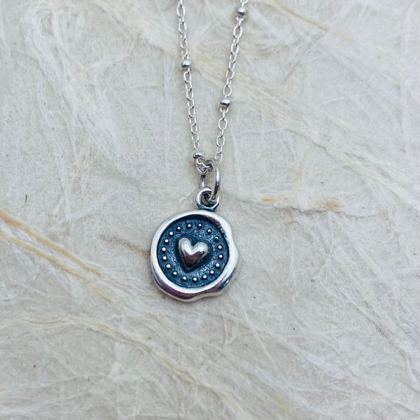 Sterling Silver Wax Seal Heart Necklace