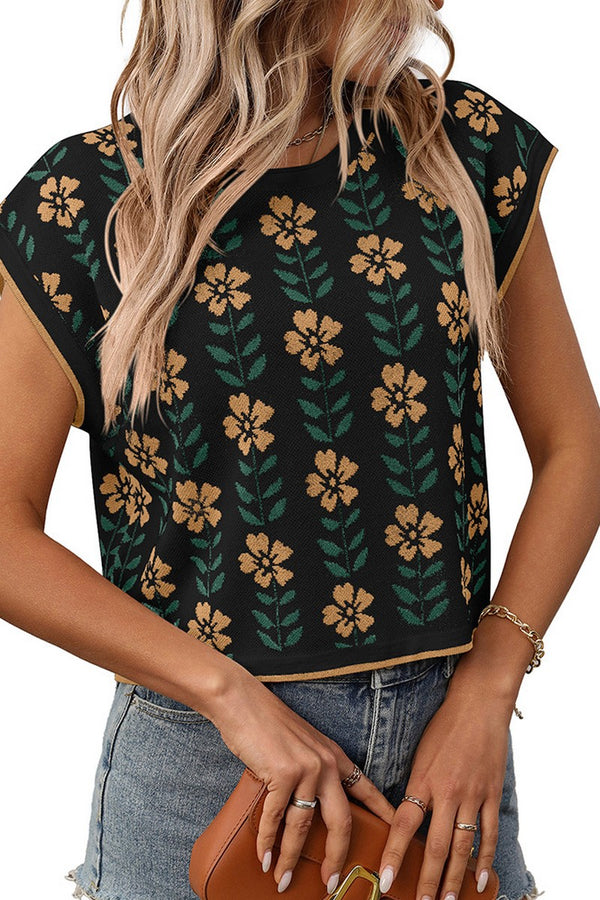 COLOR BLOCK FLOWER SWEATER