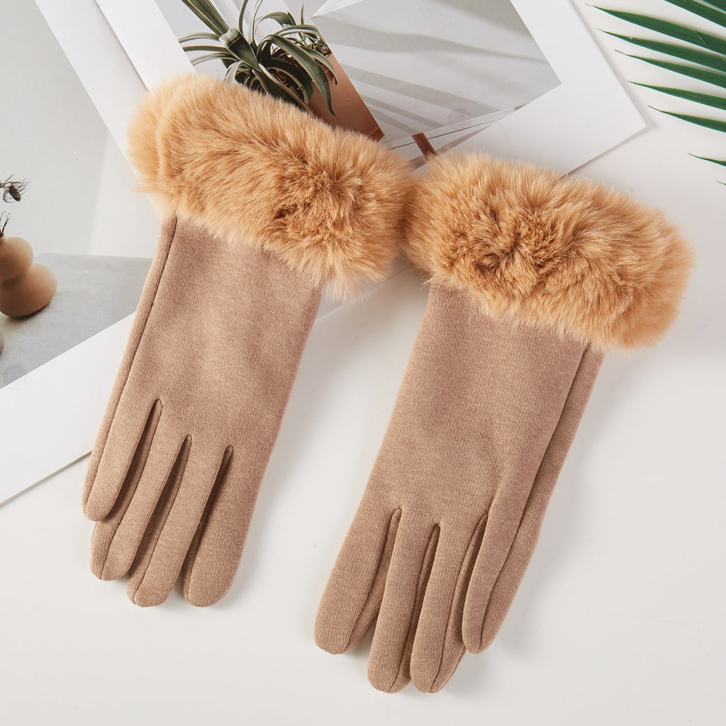 Faux Fur Trim Wrist Cozy Winter Gloves