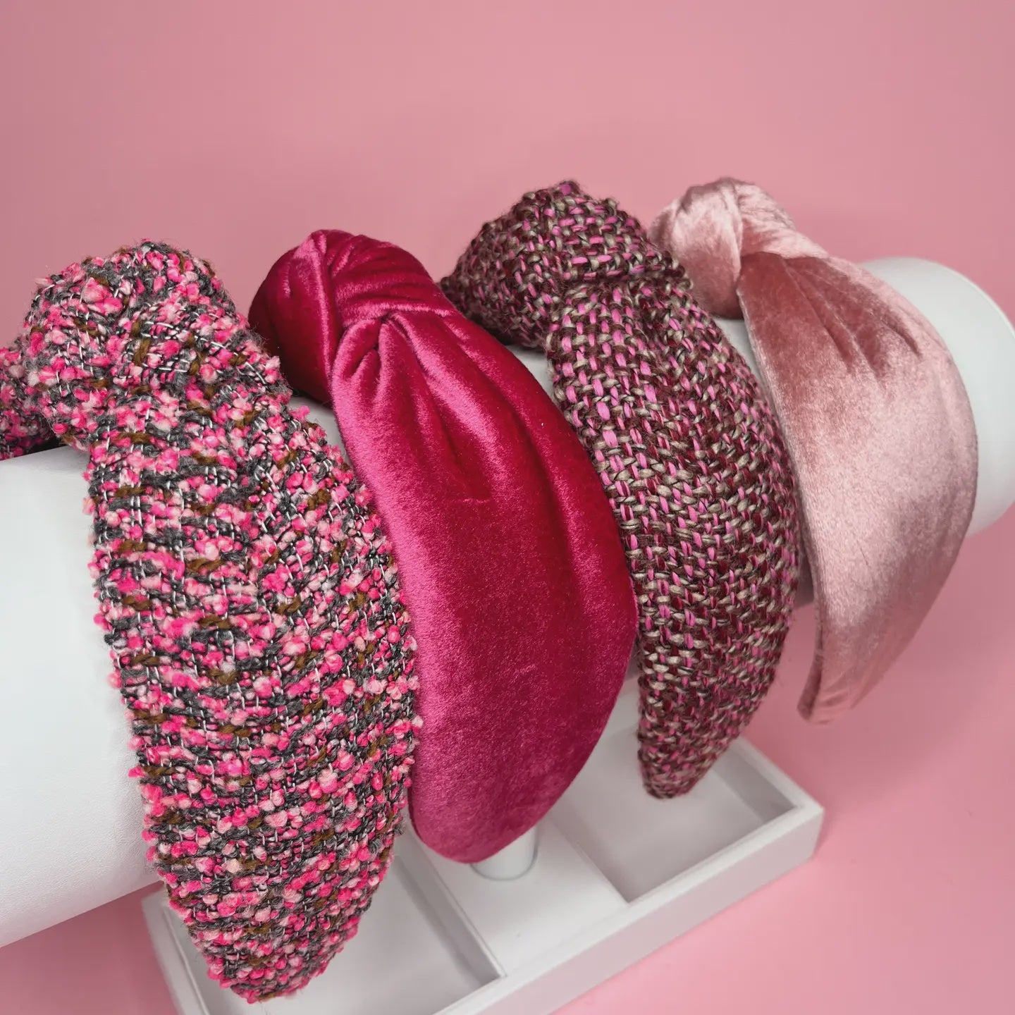 Pink Tweed & Velvet Headband