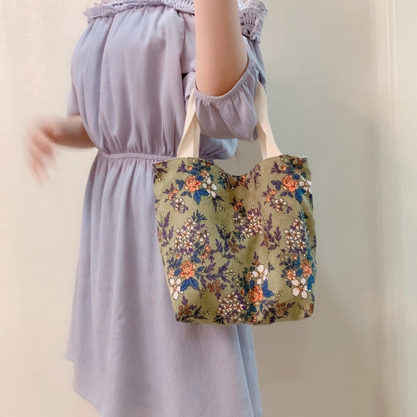 Flower Jacquard Corduroy Handbag