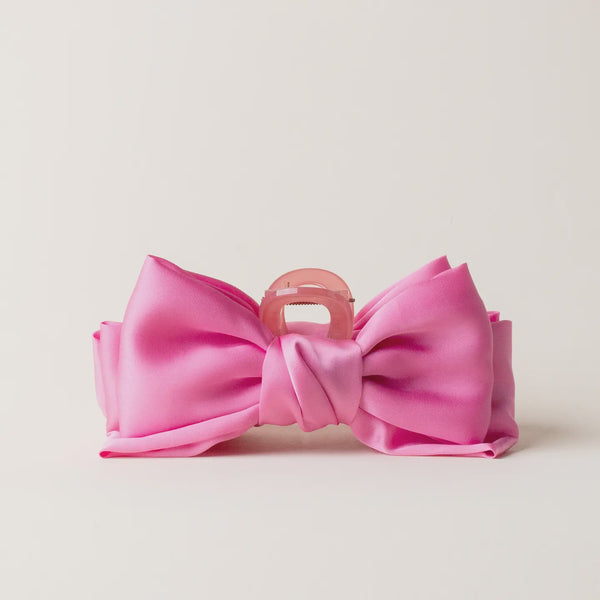Hot Pink Satin Bow Claw Clip
