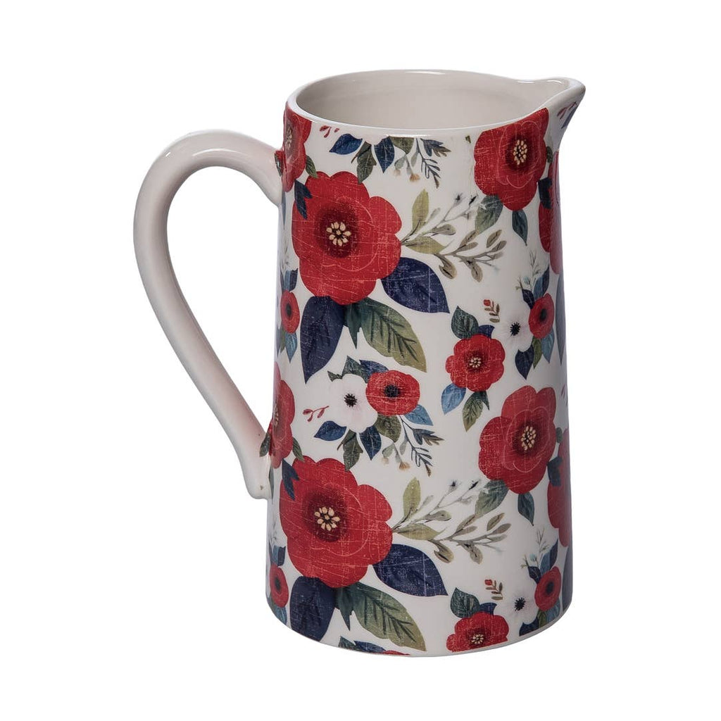 Patriotic Floral Ceramic Pitcher