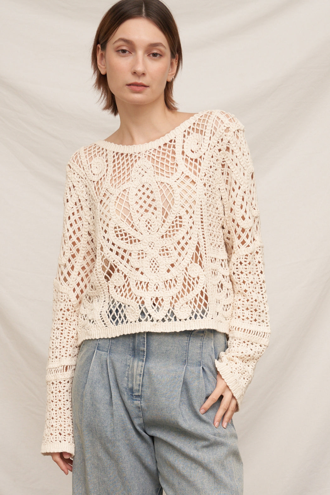 Long Sleeve Crochet Sweater Top