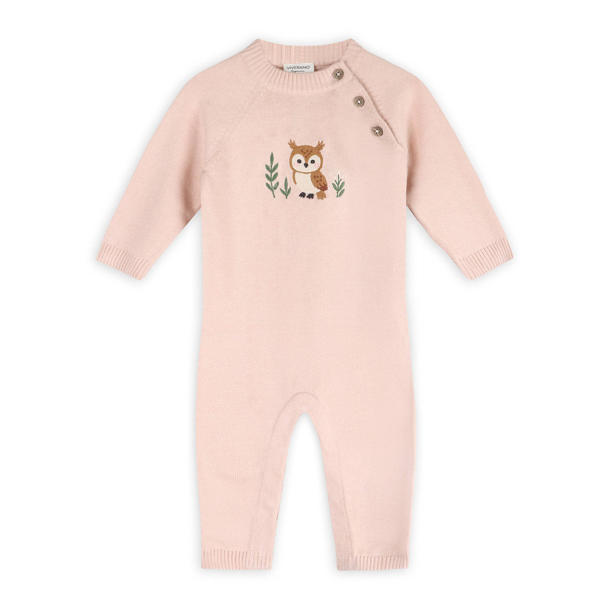 Owl Embroidered Baby Knit Jumpsuit