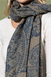 100% WOOL PATTERNED TAUPE DENIM SCARF
