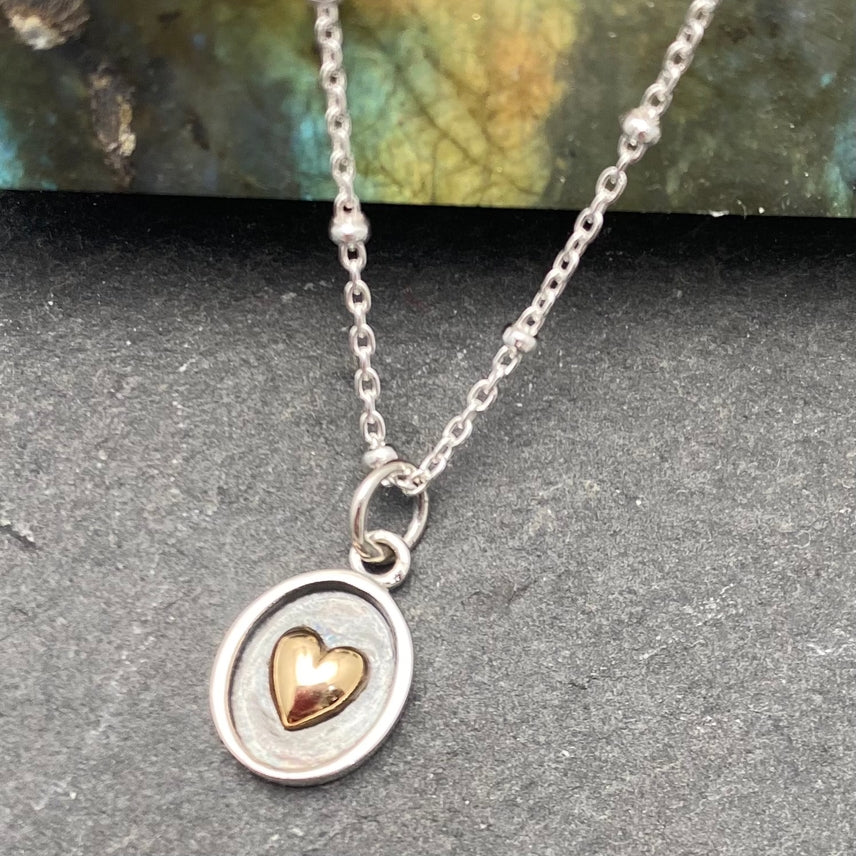 Bronze Heart in Sterling Silver Shadowbox 18" Necklace