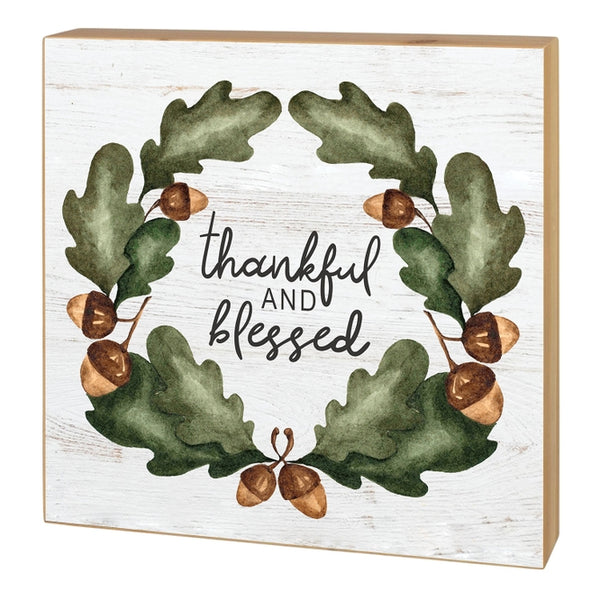 Thankful & Blessed Acorn Wreath Block