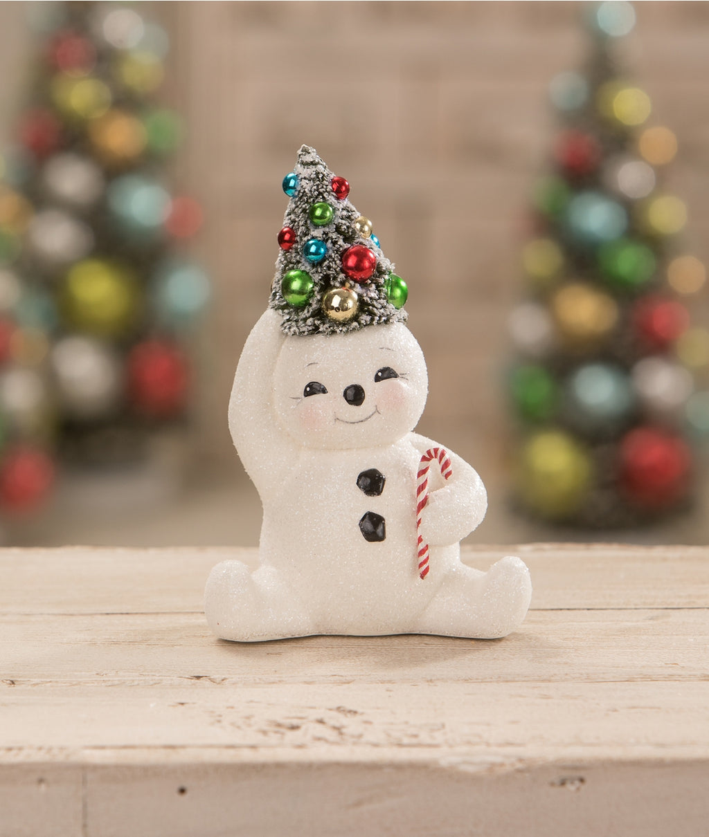 Retro Candy Cane Snowman W/ Tree