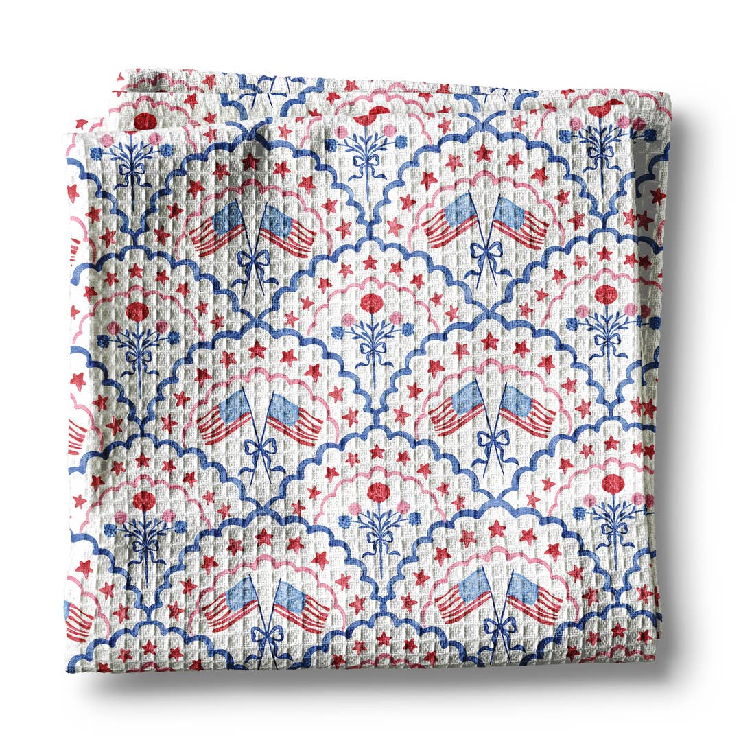 Patriotic Waffle Weave Kitchen Tea Towel
