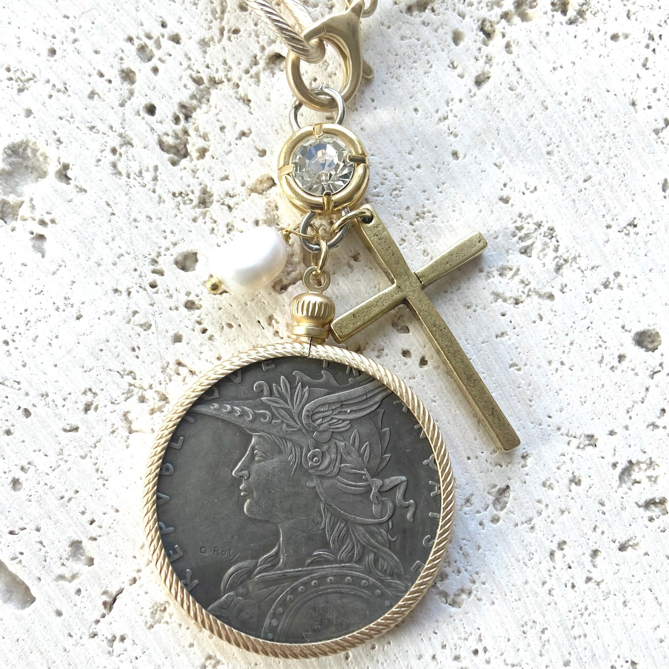 Chunky Coin Matte Cross Necklace