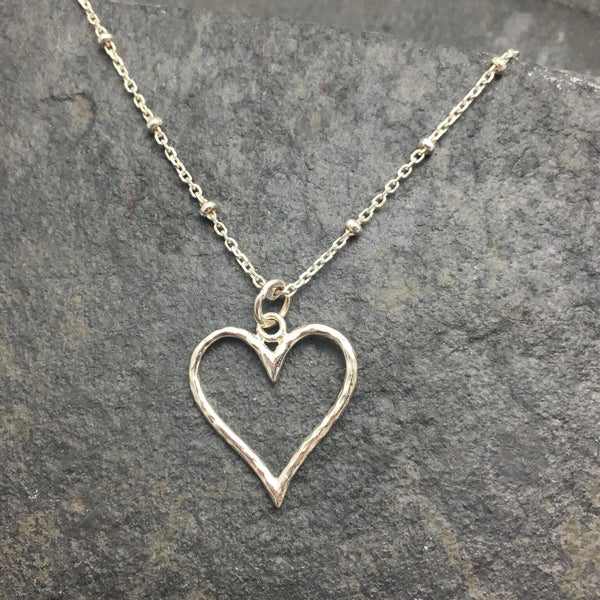 Silver Hammered Heart Necklace