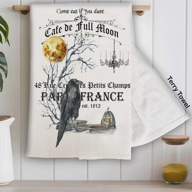 Cafe De Full Moon Paris Halloween Kitchen Terry Towel