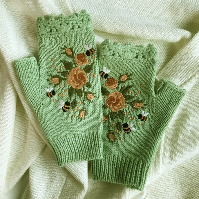 Embroidered Fingerless Gloves