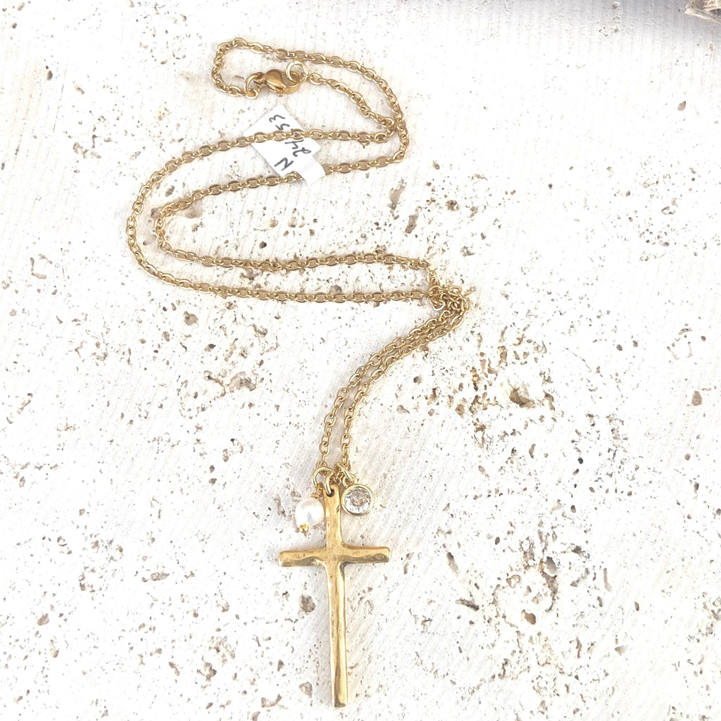 Cross Rustic Peal Necklace