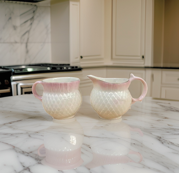 Belleek Pink Blush Thistle Pattern Tea Cup & Creamer