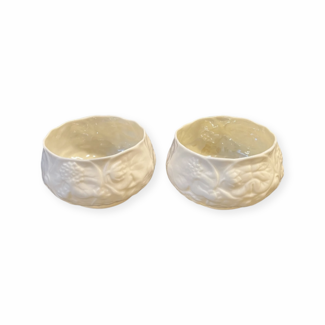 Pair Belleek Ireland Lotus Open Sugar Bowls