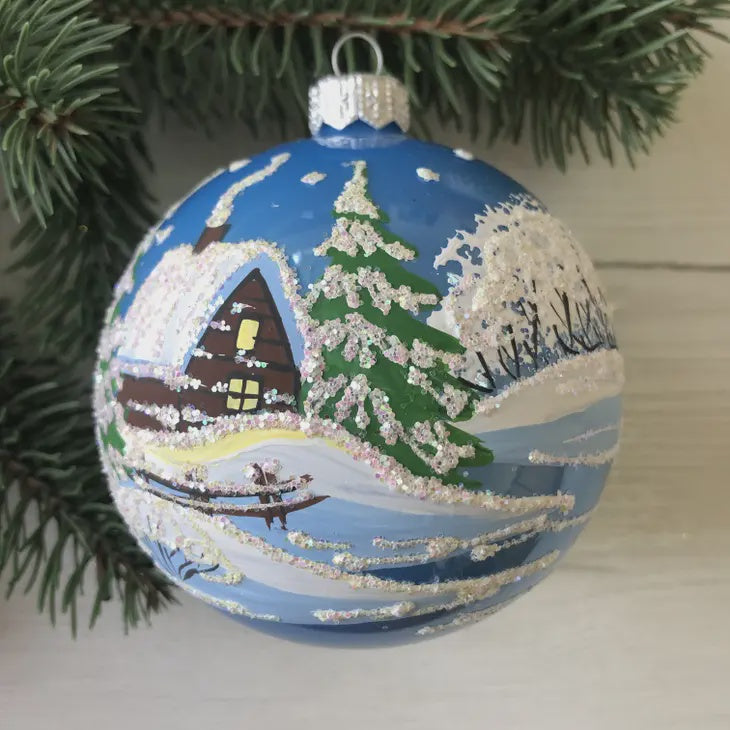 Forest Hut Glass Christmas Tree Ornament