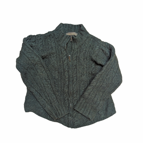 Women's Wool Green Full Zip Long Sleeve Irish Sweater