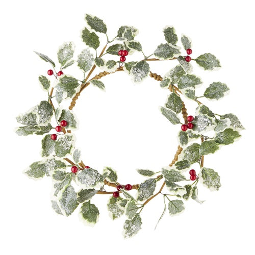 Iced Variegated Holly Mini Wreath Candle Ring