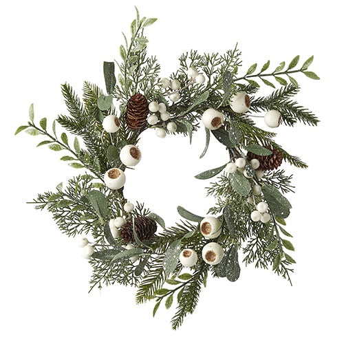 Winter Berry v& Pinecone Mini Wreath Candle Ring