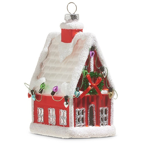 Glittered Red House Ornament