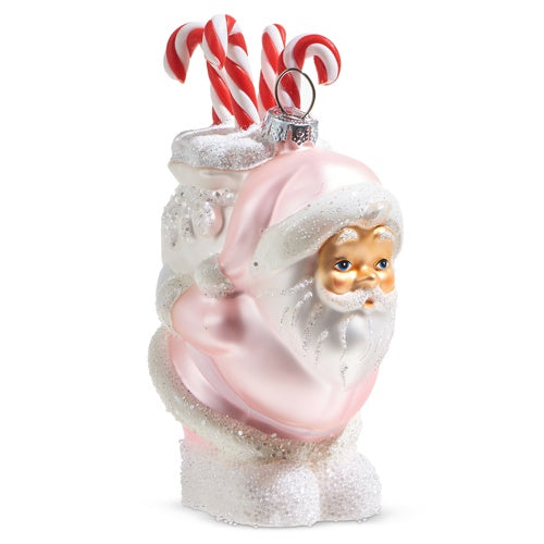 Pink Santa W/ Candy Canes Ornament