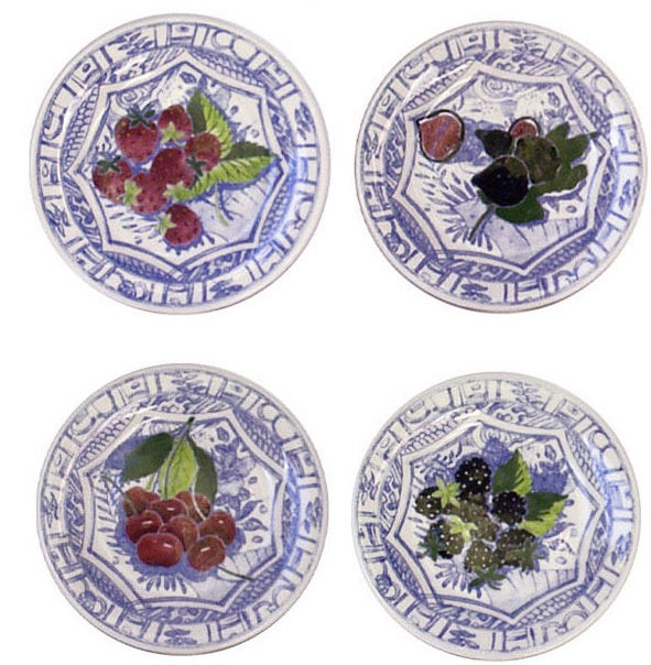 Gien Canape/ Cake Plates, Fruits & Blue Pattern