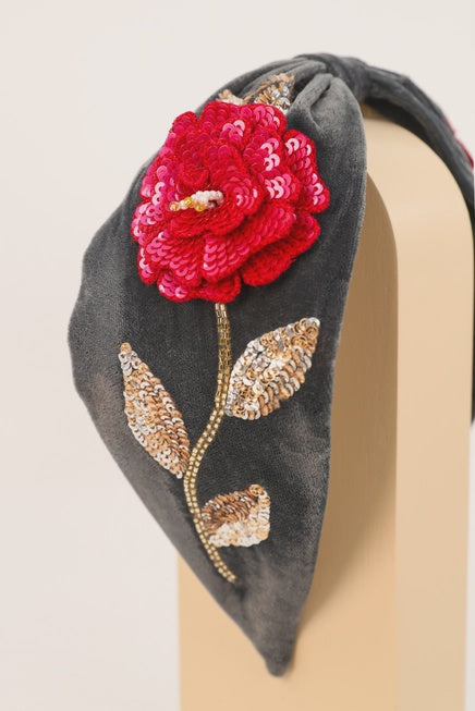 Embroidered Zinnia Flower Headband