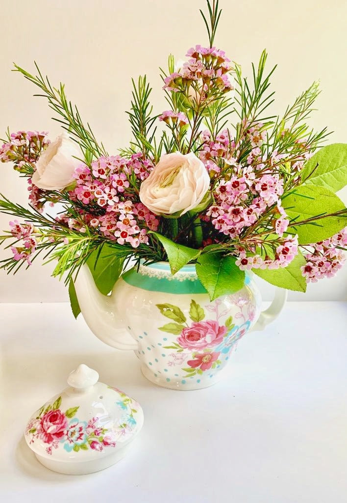 Polka Dot Teapot Floral Arrangement