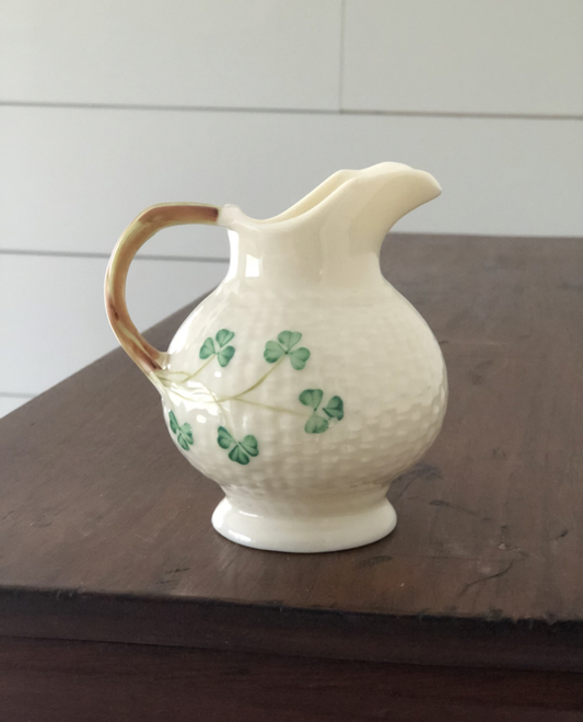 Belleek Ireland Basket Weave Shamrock Creamer