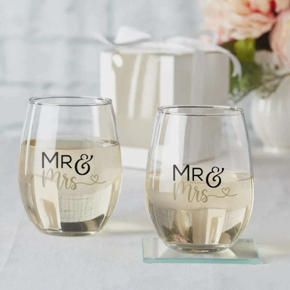 Mr. & Mrs. Stemless Wine Glasses
