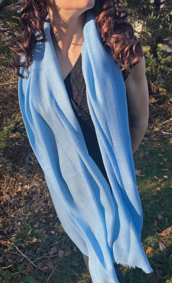 Light Blue Cashmere Thin Weave Solid Scarf