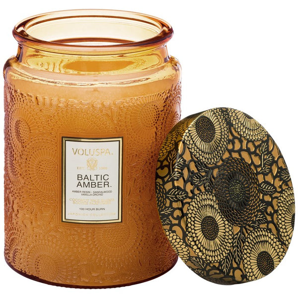 Baltic Amber Large Embossed Glass Jar Candle