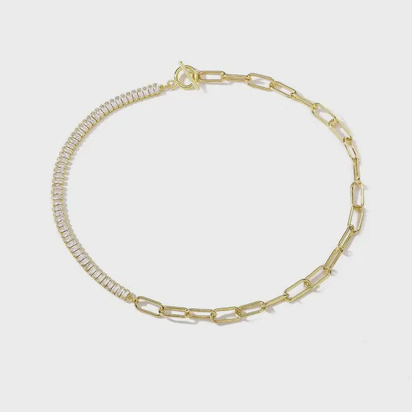CZ Baguette & Chain Toggle Necklace