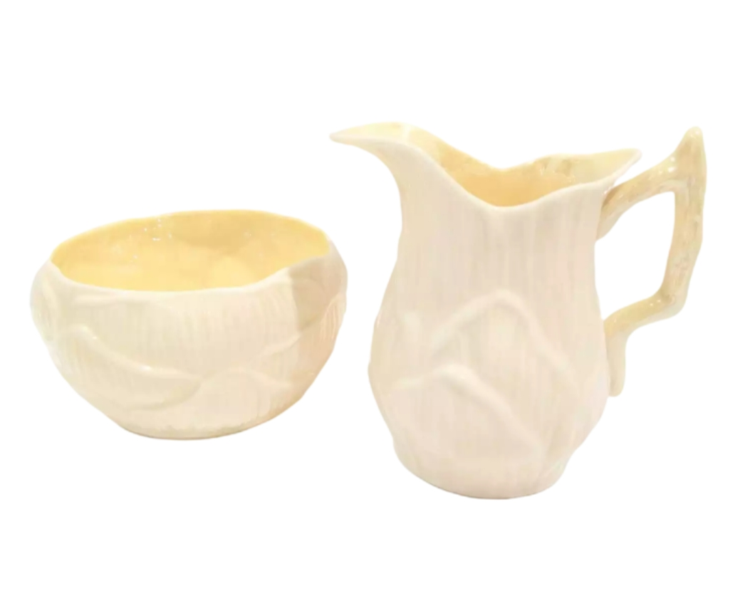Belleek Lily Open Sugar Bowl & Creamer