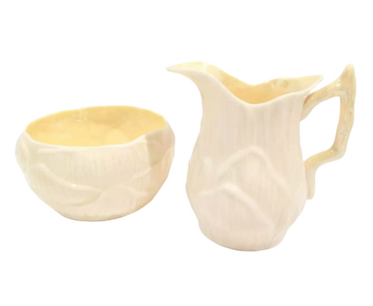 Belleek Lily Open Sugar Bowl & Creamer